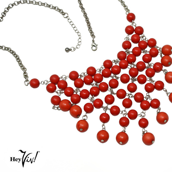 Vintage Free Flowing Boho Red Bead Bib Necklace 4.5" Wide 23" Long - Hey Viv - Picture 3 of 8